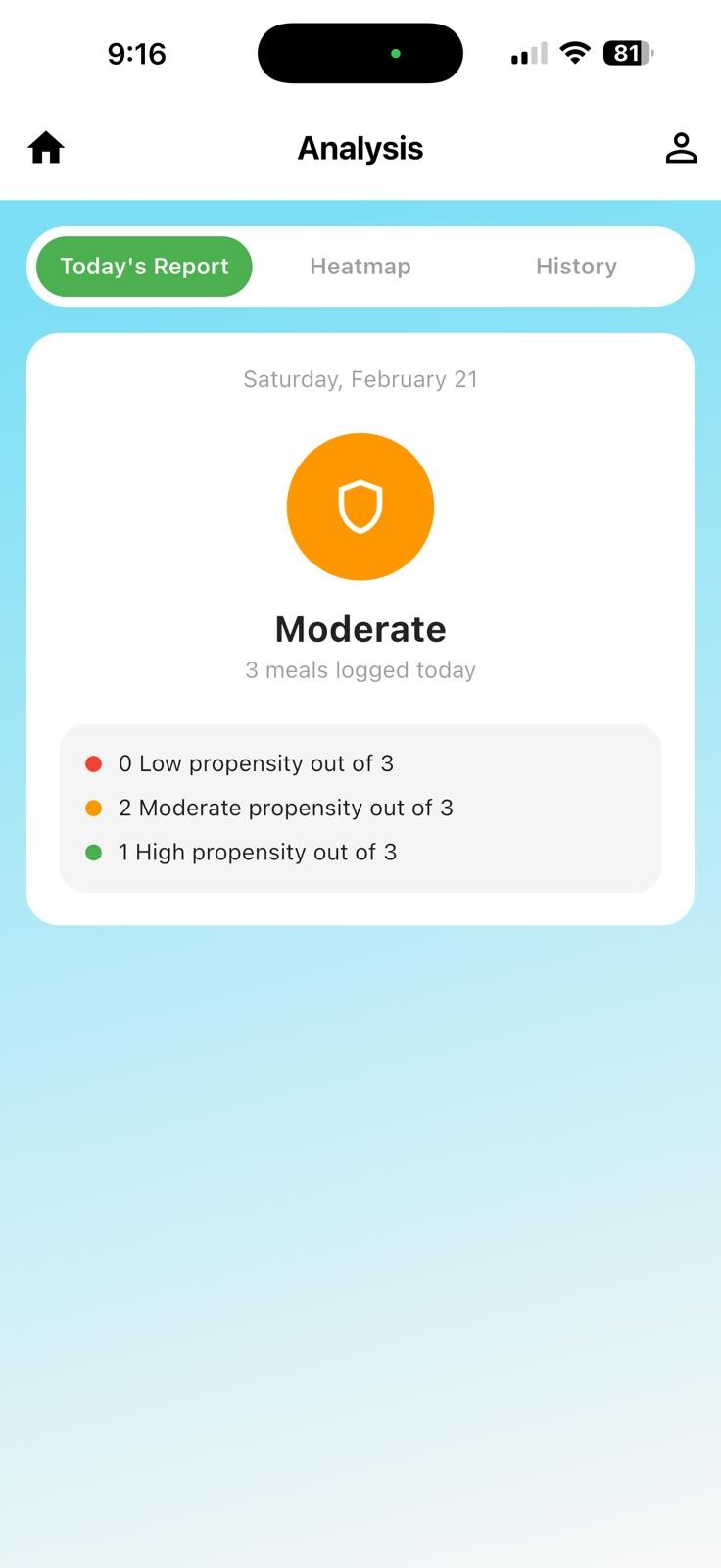 DietMaze today's report screen