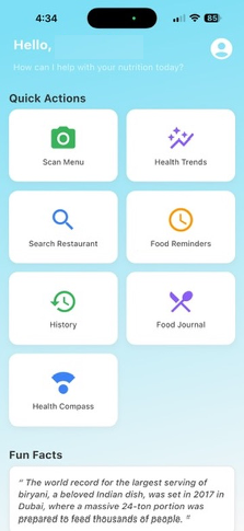 DietMaze home dashboard screen